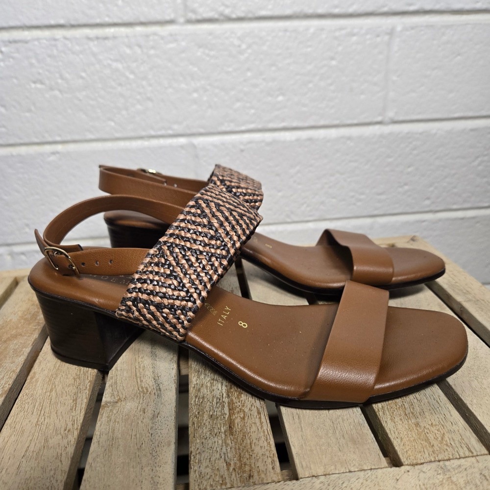 Italian Shoemakers Brown Woven Slingback Sandals US 8 Block Heel  Resort Comfort